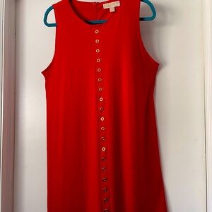 Red Sleeveless Michael Kors Dress with gold Button detail